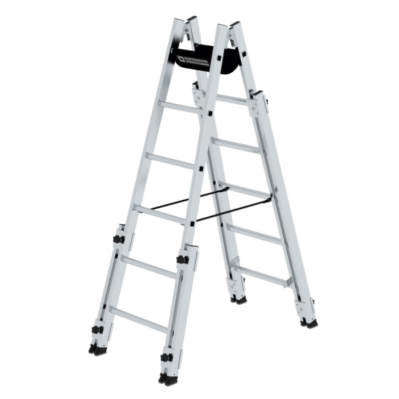 Aluminium Stehleiter, treppengängig, mit 4 Holmverlängerungen 2x6 Sprossen-Beschreibung lesen
