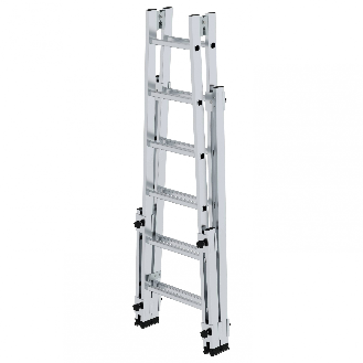 Aluminium Stehleiter, treppengängig, mit 4 Holmverlängerungen 2x6 Sprossen-Beschreibung lesen