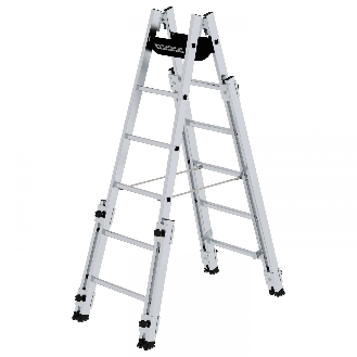 Aluminium Stehleiter, treppengängig, mit 4 Holmverlängerungen 2x6 Sprossen-Beschreibung lesen