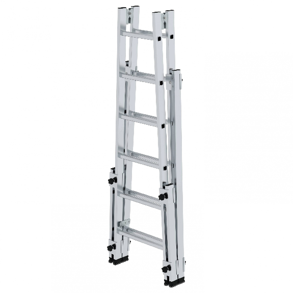 Aluminium Stehleiter, treppengängig, mit 4 Holmverlängerungen 2x6 Sprossen-Beschreibung lesen