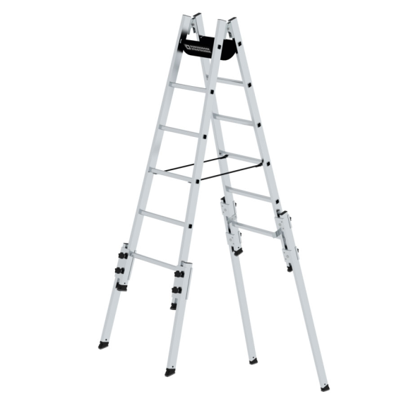 Aluminium Stehleiter, treppengängig, mit 4 Holmverlängerungen 2x6 Sprossen-Beschreibung lesen