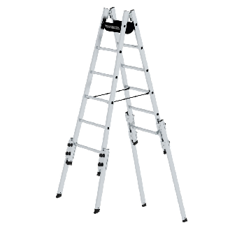 Aluminium Stehleiter, treppengängig, mit 4 Holmverlängerungen 2x6 Sprossen-Beschreibung lesen