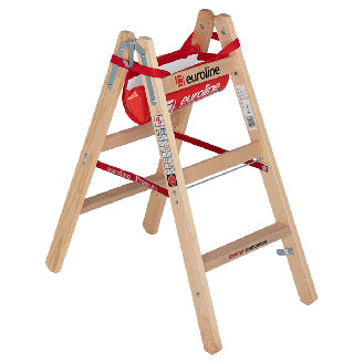 Euroline Holz Sprossenstehleiter mit Comfort-Breitsprossen, Eimerhaken und Werkzeugablagetasche 2x3 Sprossen-Beschreibung lesen
