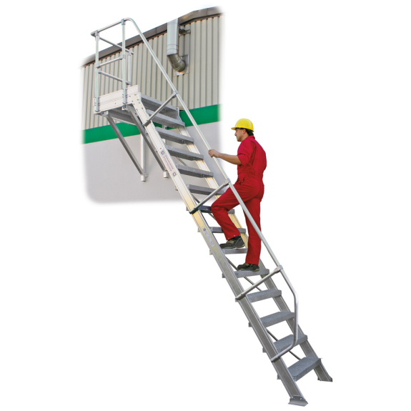 Treppe mit Plattform 60°, Handlauf, 800mm Stufenbreite, 12 Stufen Treppe mit Plattform 60°, Handlauf, 800mm Stufenbreite, 12 Stufen-Beschreibung lesen