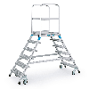 Podestleiter fahrbar mit 2x6 Stahl-Gitterrost-Stufen