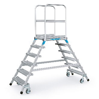 Podestleiter fahrbar mit 2x6 Stahl-Gitterrost-Stufen-Beschreibung lesen