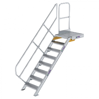 Treppe mit Plattform 45°, Handlauf, 600mm Stufenbreite, 8 Stufen-Beschreibung lesen