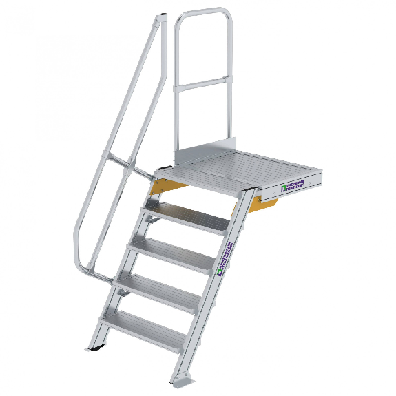 Treppe mit Plattform 60°, Handlauf, 800mm Stufenbreite, 5 Stufen Treppe mit Plattform 60°, Handlauf, 800mm Stufenbreite, 5 Stufen-Beschreibung lesen