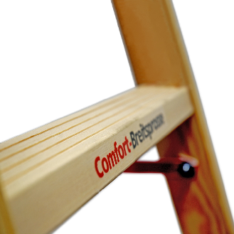 Euroline Holz Sprossenstehleiter mit Comfort-Breitsprossen, Eimerhaken und Werkzeugablagetasche 2x5 Sprossen-Beschreibung lesen