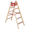 Euroline Holz Sprossenstehleiter mit Comfort-Breitsprossen, Eimerhaken und Werkzeugablagetasche 2x5 Sprossen