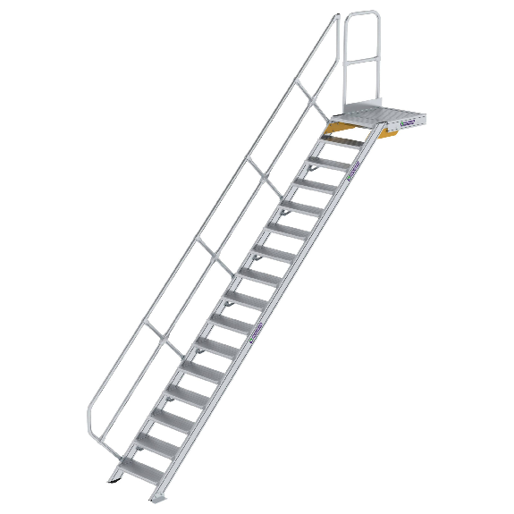 Treppe mit Plattform 45°, Handlauf, 600mm Stufenbreite, 16 Stufen Treppe mit Plattform 45°, Handlauf, 600mm Stufenbreite, 16 Stufen-Beschreibung lesen