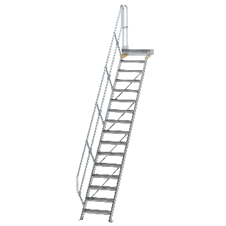 Treppe mit Plattform 45°, Handlauf, 600mm Stufenbreite, 16 Stufen-Beschreibung lesen