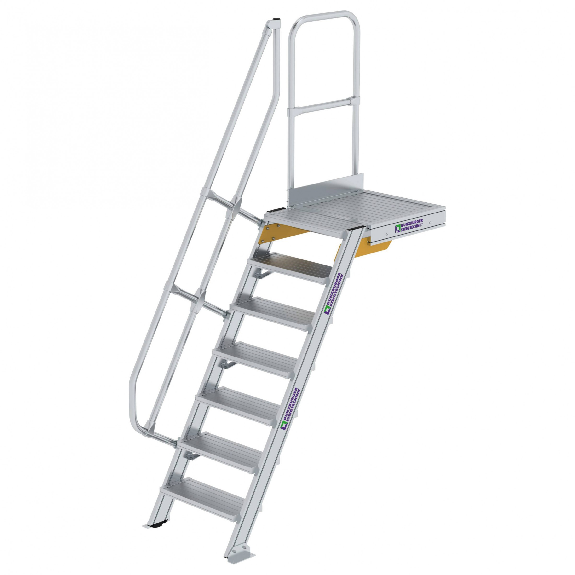 Treppe mit Plattform 60°, Handlauf, 600mm Stufenbreite, 7 Stufen Treppe mit Plattform 60°, Handlauf, 600mm Stufenbreite, 7 Stufen-Beschreibung lesen