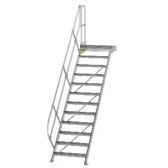 Treppe mit Plattform 45°, Handlauf, 800mm Stufenbreite, 12 Stufen-Beschreibung lesen