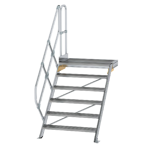 Treppe mit Plattform 45°, Handlauf, 1000mm Stufenbreite, 6 Stufen Treppe mit Plattform 45°, Handlauf, 1000mm Stufenbreite, 6 Stufen-Beschreibung lesen