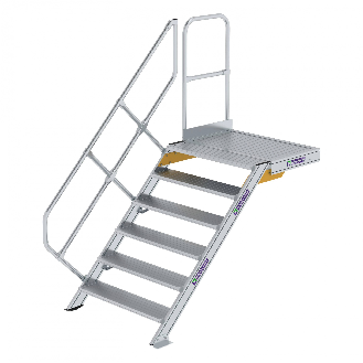 Treppe mit Plattform 45°, Handlauf, 1000mm Stufenbreite, 6 Stufen-Beschreibung lesen