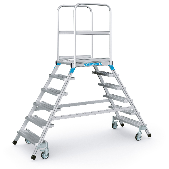 Podestleiter fahrbar mit 2x6 Leichtmetall-Stufen Podestleiter fahrbar mit 2x6 Leichtmetall-Stufen-Beschreibung lesen