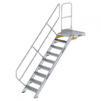 Treppe mit Plattform 45°, Handlauf, 600mm Stufenbreite, 9 Stufen-Beschreibung lesen