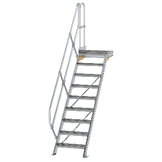 Treppe mit Plattform 45°, Handlauf, 600mm Stufenbreite, 9 Stufen-Beschreibung lesen