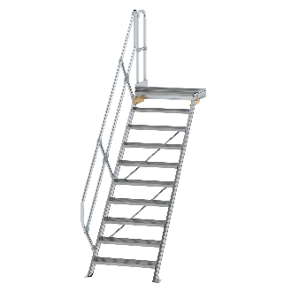 Treppe mit Plattform 45°, Handlauf, 800mm Stufenbreite, 10 Stufen-Beschreibung lesen