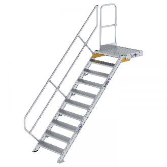 Treppe mit Plattform 45°, Handlauf, 800mm Stufenbreite, 10 Stufen-Beschreibung lesen
