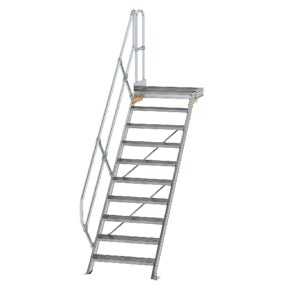 Treppe mit Plattform 45°, Handlauf, 800mm Stufenbreite, 10 Stufen-Beschreibung lesen