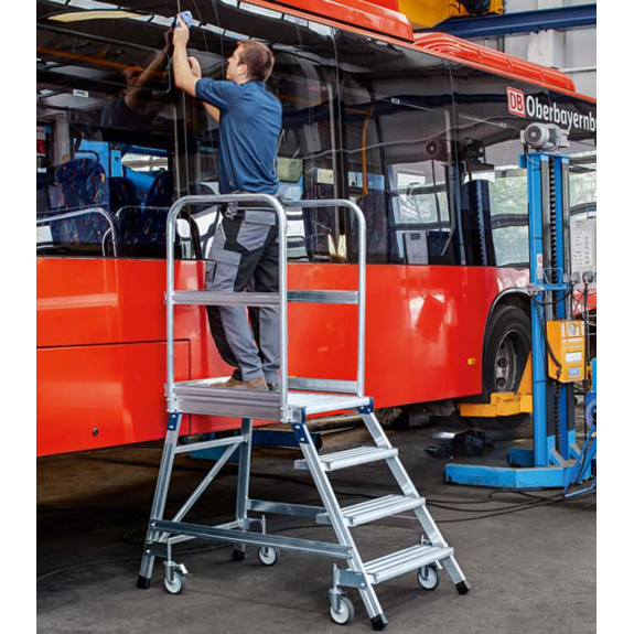 Podestleiter fahrbar mit 4 Stahl-Giterrost-Stufen-Beschreibung lesen