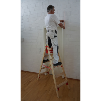 Euroline Holz Stufenstehleiter mit Comfort-Stufen mit Werkzeugablage 2x10 Stufen-Beschreibung lesen