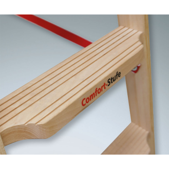 Euroline Holz Stufenstehleiter mit Comfort-Stufen mit Werkzeugablage 2x10 Stufen-Beschreibung lesen