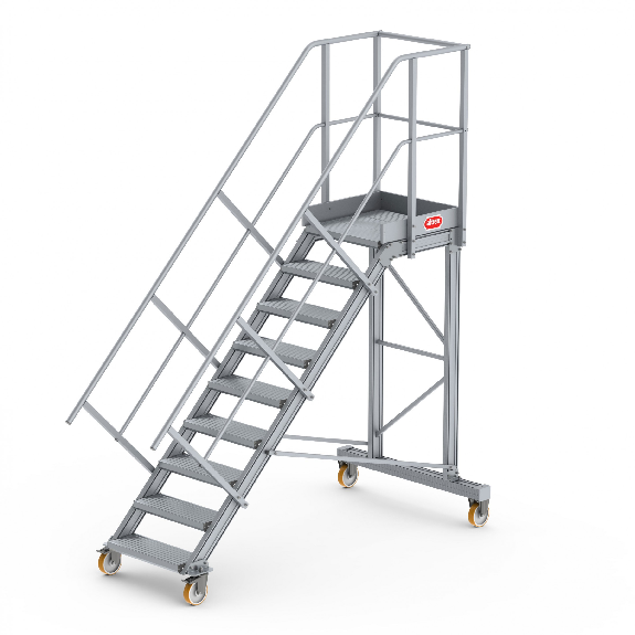 Podesttreppe fahrbar 45° 9 Stufen Podesttreppe fahrbar 45° 9 Stufen-Beschreibung lesen