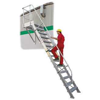 Treppe mit Plattform 60°, Handlauf, 600mm Stufenbreite, 11 Stufen-Beschreibung lesen