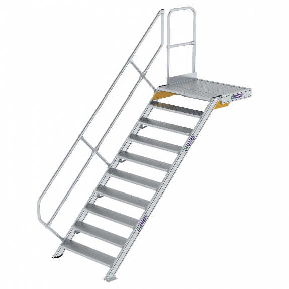 Treppe mit Plattform 45°, Handlauf, 1000mm Stufenbreite, 10 Stufen Treppe mit Plattform 45°, Handlauf, 1000mm Stufenbreite, 10 Stufen-Beschreibung lesen