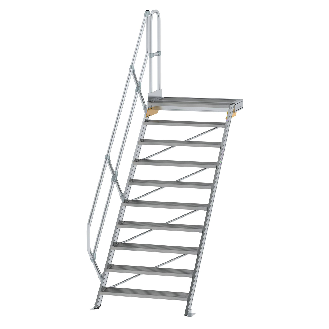 Treppe mit Plattform 45°, Handlauf, 1000mm Stufenbreite, 10 Stufen-Beschreibung lesen