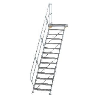 Treppe mit Plattform 45°, Handlauf, 800mm Stufenbreite, 14 Stufen-Beschreibung lesen