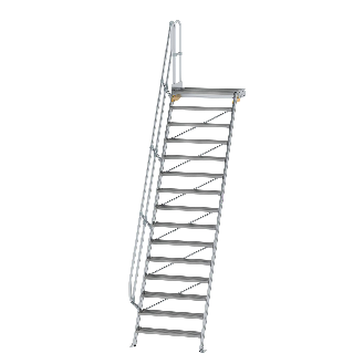 Treppe mit Plattform 60°, Handlauf, 1000mm Stufenbreite, 15 Stufen-Beschreibung lesen