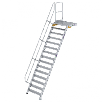 Treppe mit Plattform 60°, Handlauf, 1000mm Stufenbreite, 15 Stufen-Beschreibung lesen