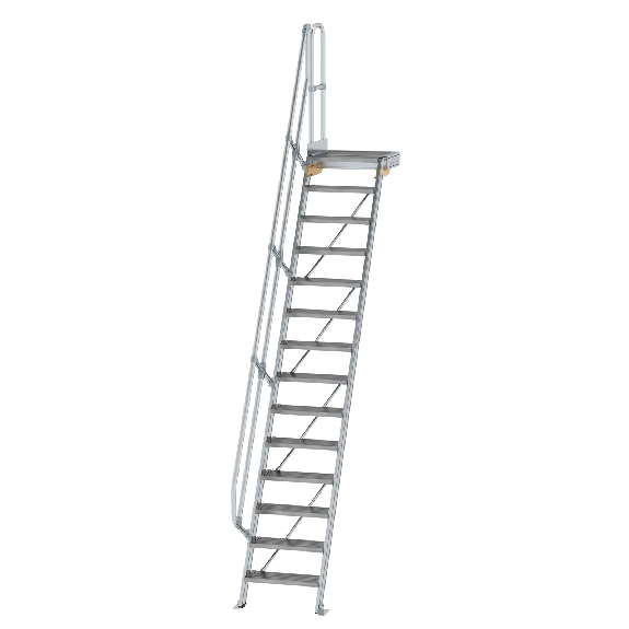 Treppe mit Plattform 60° inkl. einen Handlauf, 600mm Stufenbreite, 14 Stufen-Beschreibung lesen