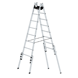 Aluminium Stehleiter, treppengängig, mit 4 Holmverlängerungen 2x8 Sprossen-Beschreibung lesen