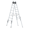 Aluminium Stehleiter, treppengängig, mit 4 Holmverlängerungen 2x8 Sprossen