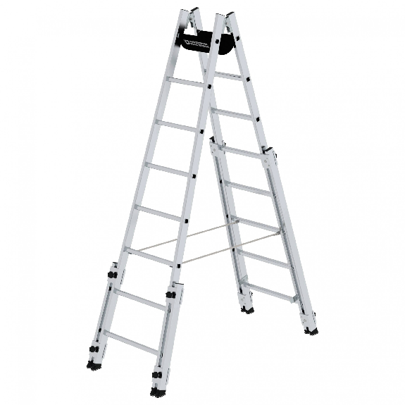 Aluminium Stehleiter, treppengängig, mit 4 Holmverlängerungen 2x8 Sprossen Aluminium Stehleiter, treppengängig, mit 4 Holmverlängerungen 2x8 Sprossen-Beschreibung lesen