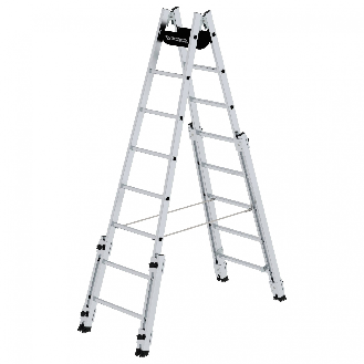 Aluminium Stehleiter, treppengängig, mit 4 Holmverlängerungen 2x8 Sprossen-Beschreibung lesen