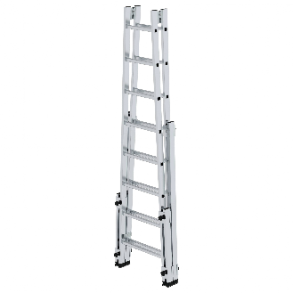 Aluminium Stehleiter, treppengängig, mit 4 Holmverlängerungen 2x8 Sprossen-Beschreibung lesen