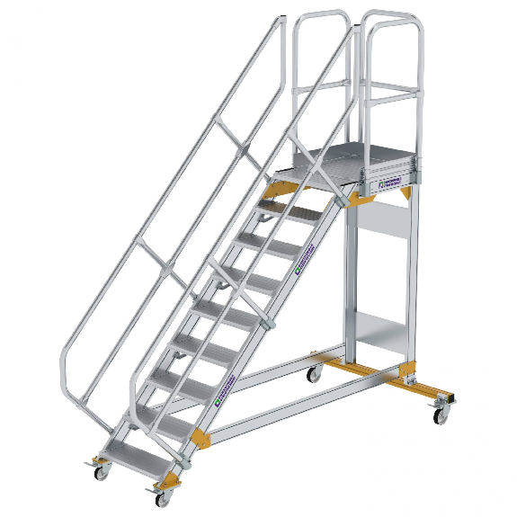 Plattformtreppe fahrbar 45° Stufenbreite 600mm 9 Stufen Plattformtreppe fahrbar 45° Stufenbreite 600mm 9 Stufen-Beschreibung lesen