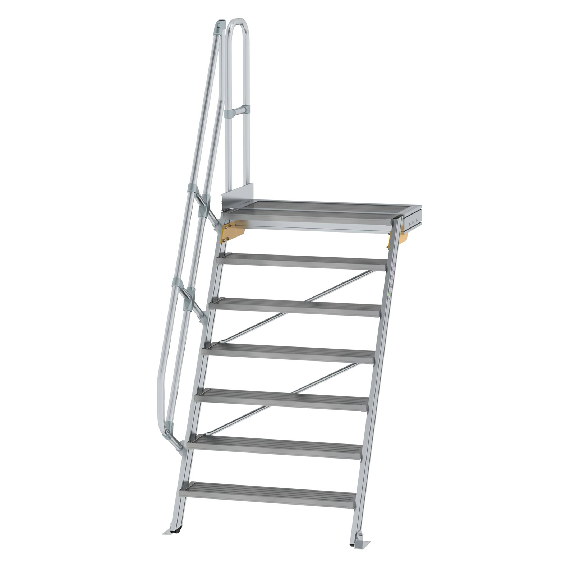 Treppe mit Plattform 60°, Handlauf, 1000mm Stufenbreite, 7 Stufen Treppe mit Plattform 60°, Handlauf, 1000mm Stufenbreite, 7 Stufen-Beschreibung lesen
