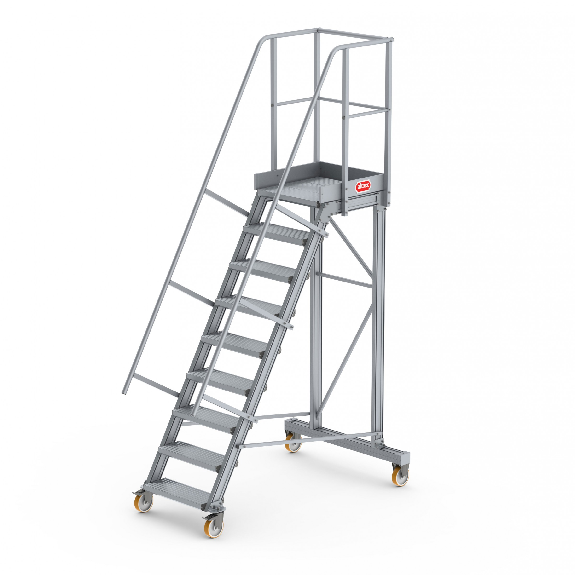 Podesttreppe fahrbar 60° 9 Stufen Podesttreppe fahrbar 60° 9 Stufen-Beschreibung lesen