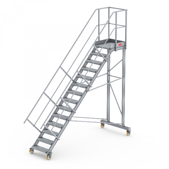 Podesttreppe fahrbar 45° 14 Stufen Podesttreppe fahrbar 45° 14 Stufen-Beschreibung lesen