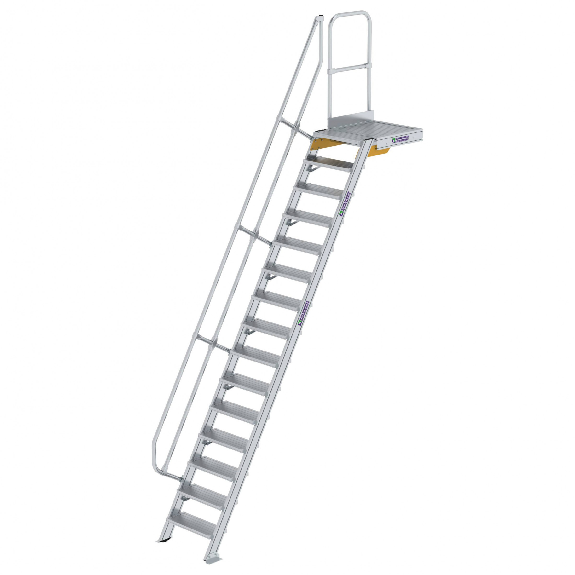 Treppe mit Plattform 60°, Handlauf, 600mm Stufenbreite, 15 Stufen Treppe mit Plattform 60°, Handlauf, 600mm Stufenbreite, 15 Stufen-Beschreibung lesen