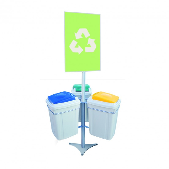 Support de recyclage 3 flux 42 L avec signalétique Support de recyclage 3 flux 42 L avec signalétique-Lire la description