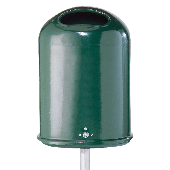 Schake Abfallbehälter oval montiert mit Standpfosten Ø60x1300mm 27l Volumen beschichtet in RAL 6005 Schake Abfallbehälter oval montiert mit Standpfosten Ø60x1300mm 27l Volumen beschichtet in RAL 6005-Beschreibung lesen