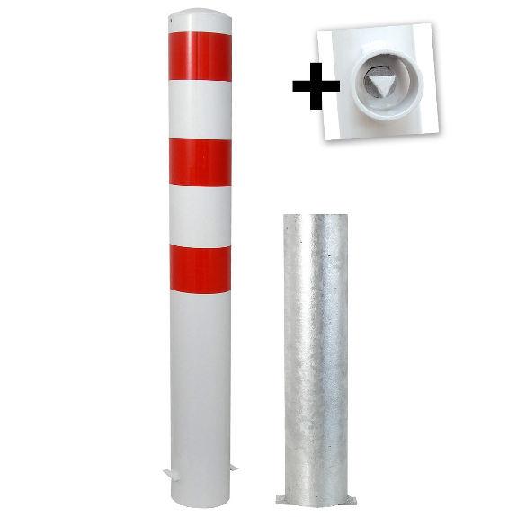 Bollard tube en acier amovible en tube en acier galvanisé Ø193x3,6 mm avec fermeture à trois bords de 1500 mm-Leer más